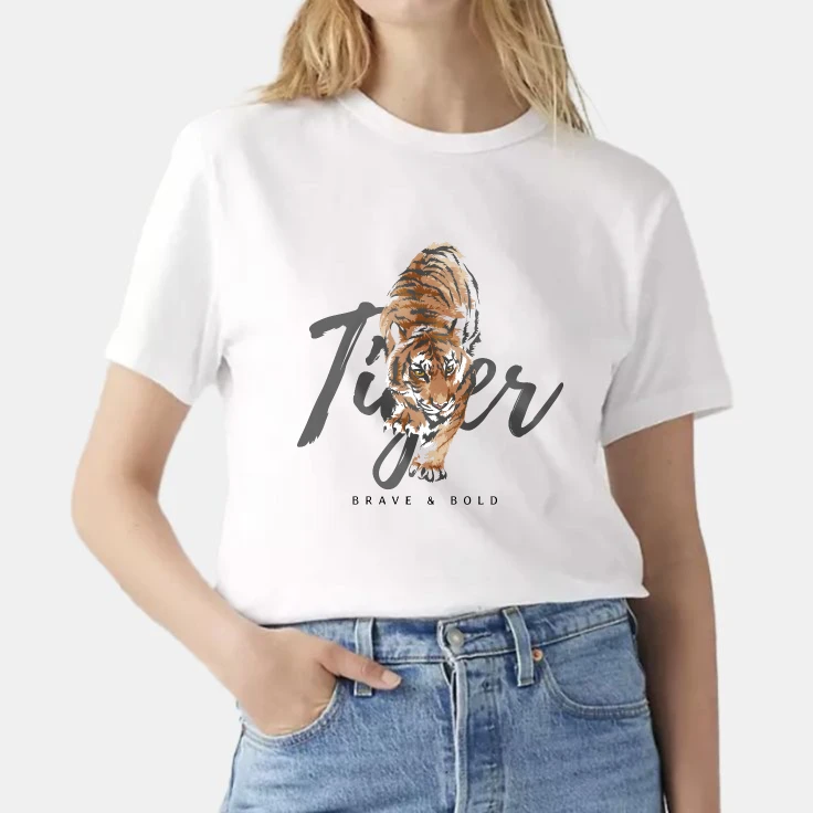 American Street Wild Tiger Head Crew Neck T-Shirt, "Out Hunting" Graphic Cotton Tee, Urban Streetwear for Men  Women Clothing