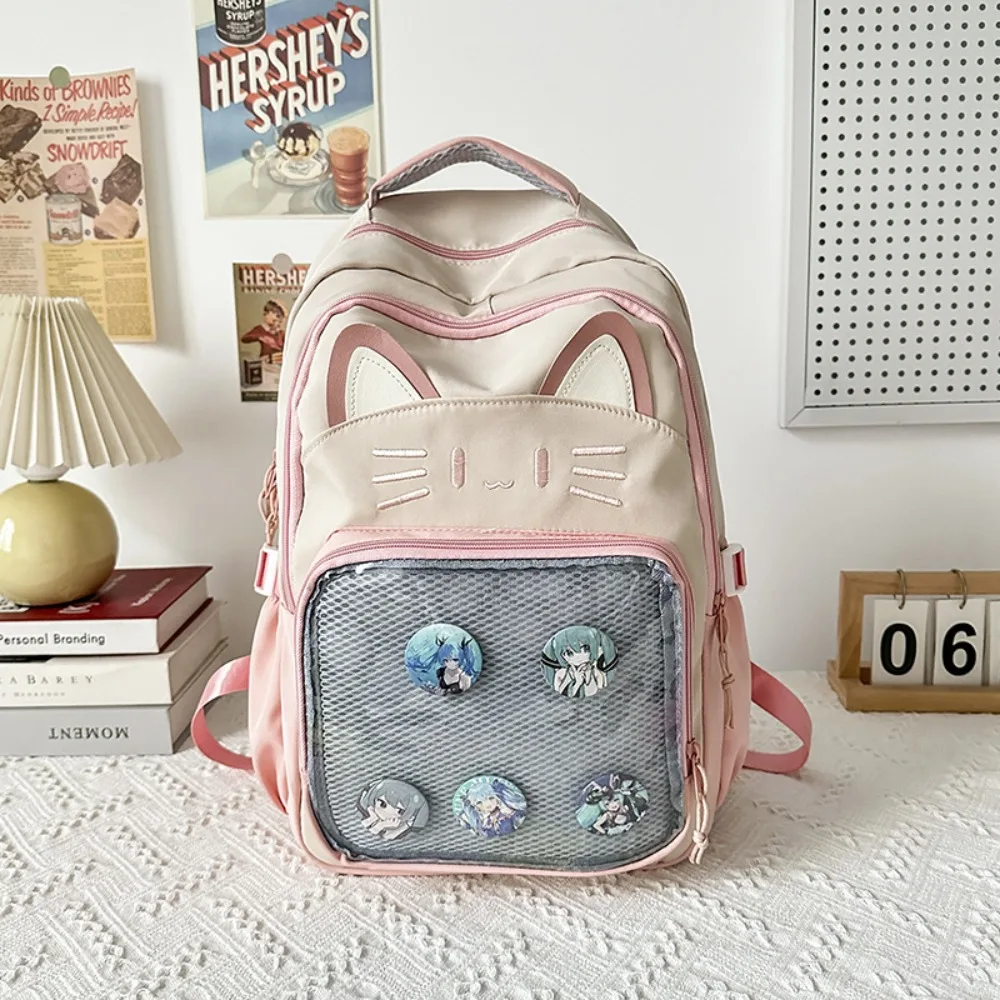 Kawaii Women Backpack Sweet Pink Japanese Cartoon Cat Ita Bag Fashion Large Capacity Casual Versatile Backpacks for Ladies