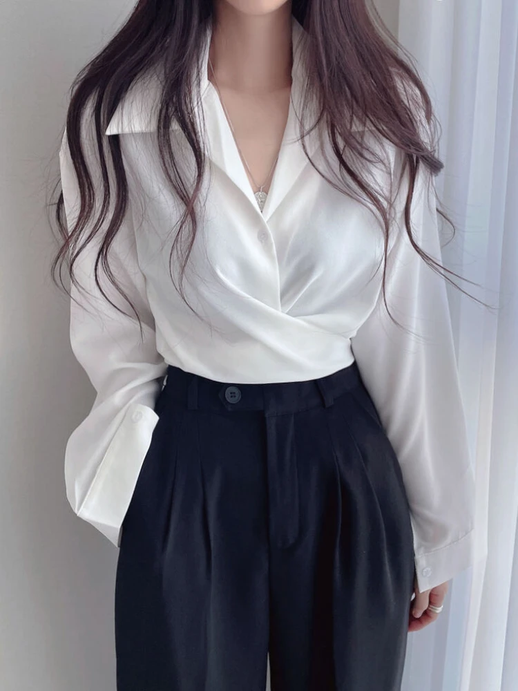 Woherb Sexy Crop Tops Fashion Blouse Women Bandage Long Sleeve Shirt Korean Y2k Clothes White Blouses 2024 Blusas Mujer De Moda