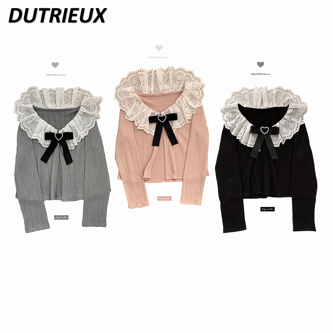 

New Spring Autumn Japanese Style Simple Knitting Shirt Fashion Sweet Cute Lace Collar Causal Knitted Cardigan Coat for Women