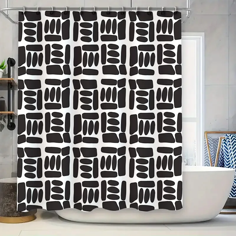 

Modern Black White Geometric Print Shower Curtain for Bathroom Decoration 72x84 Inches Polyester Fabric with Hook Rings Set