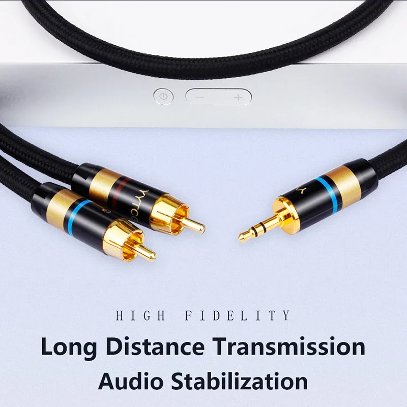 YYTCG Hifi 3.5mm to 2RCA Y Splitter Stereo Audio Cable for Audiophile Connect Phone MP3 CD PC to Amplifier 1m 2m 3m 5m