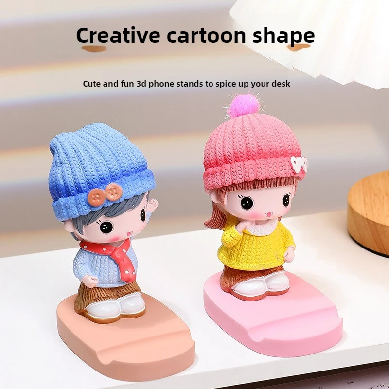 Cute Cartoon Phone Stand Desktop Office Desk Couple Cute Handmade Ornament High-end Gift Small Ornament for iPhone 17 16 15