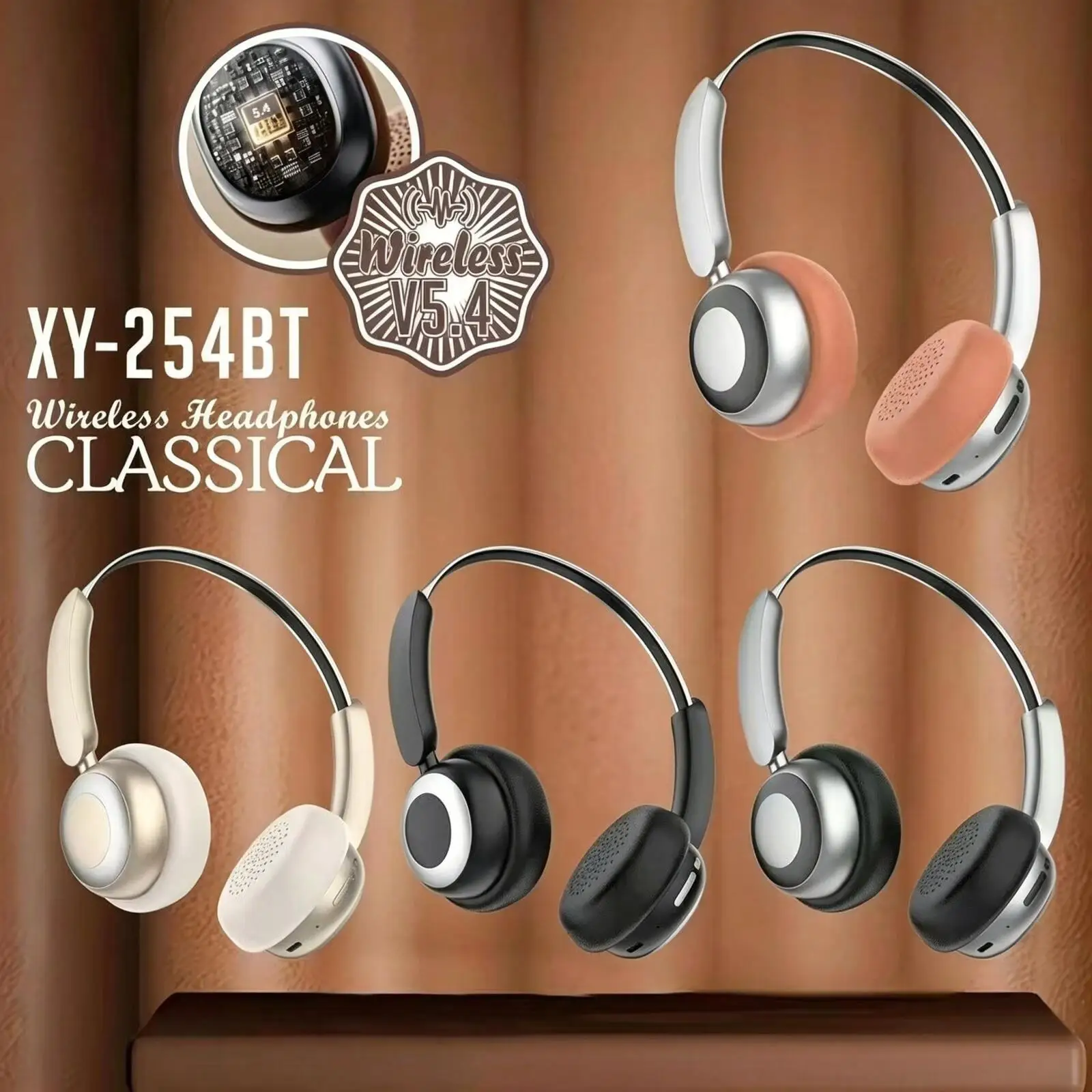 

Retro Fashion Bluetooth Headphones Wireless Lightweight Portable Headset, HIFI 3D Stereo HD Call Long Battery Life Music Earset