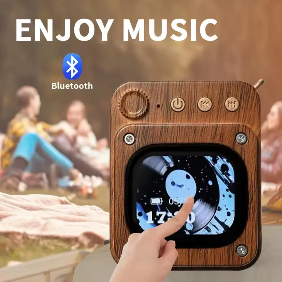 

Беспроводная Bluetooth-колонка с текстурой под дерево, сенсорным экраном, карманная, с USB-зарядкой, аудиоустройство с управлением через приложение и поддержкой TF-карт
