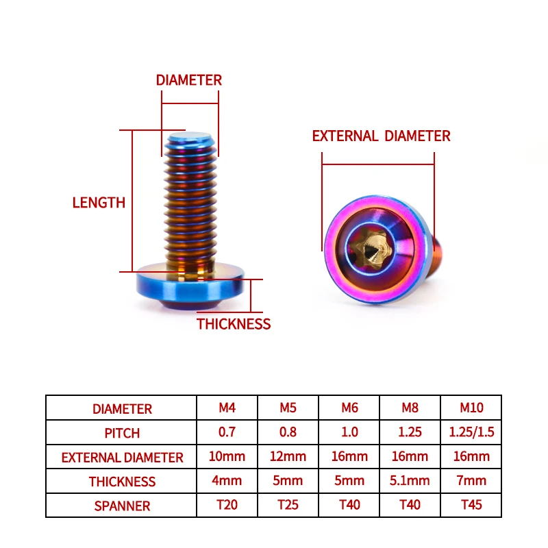 Titanium Bolts M4/M5/M6/M8/M10x10/15/20/25/30/35/40/45/50/60/70mmTorx Head Screws for Motorcycle Riding Modification Fasteners