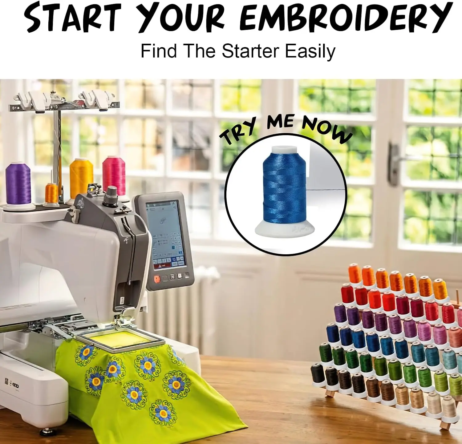 42個入りポリエステル糸キット - 40色（500M）+ 黒と白（5000M）ミシン用