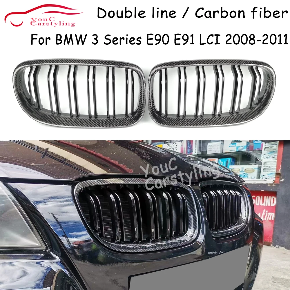 

E90 Real Carbon Fiber Front Bumper Kidney Grille For BMW 3 Series E90 E91 Sedan Wagon 320i 325i 328i 330i 335i 2008-2011 LCI