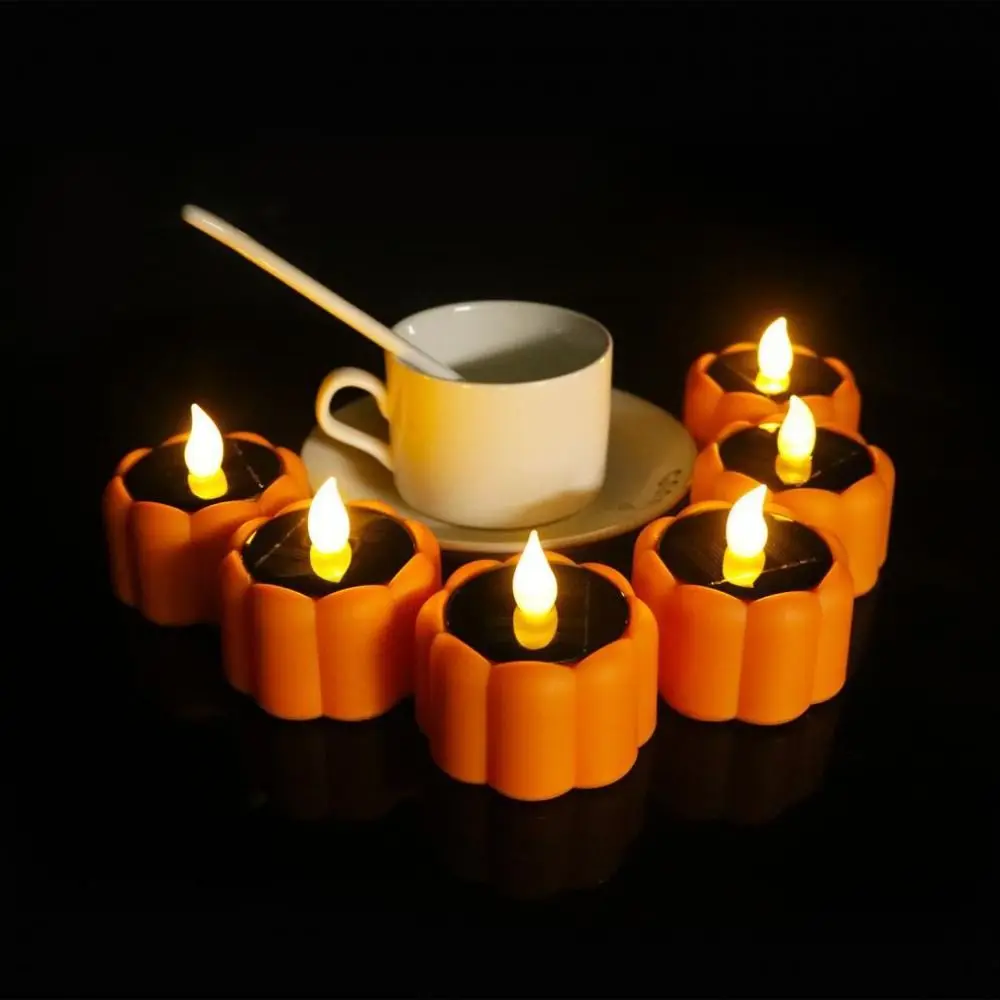 

6pcs Waterproof Solar Tea Lights Simulation Flameless Flickering Terrace Lamp Warm Light Romantic Landscape Candle Lights