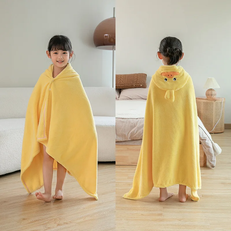 

Children's Bath Towel Coral Velvet Fine Woven Baby Quick Drying Hood Cape Bathrobe Beach Cartoon with Hat