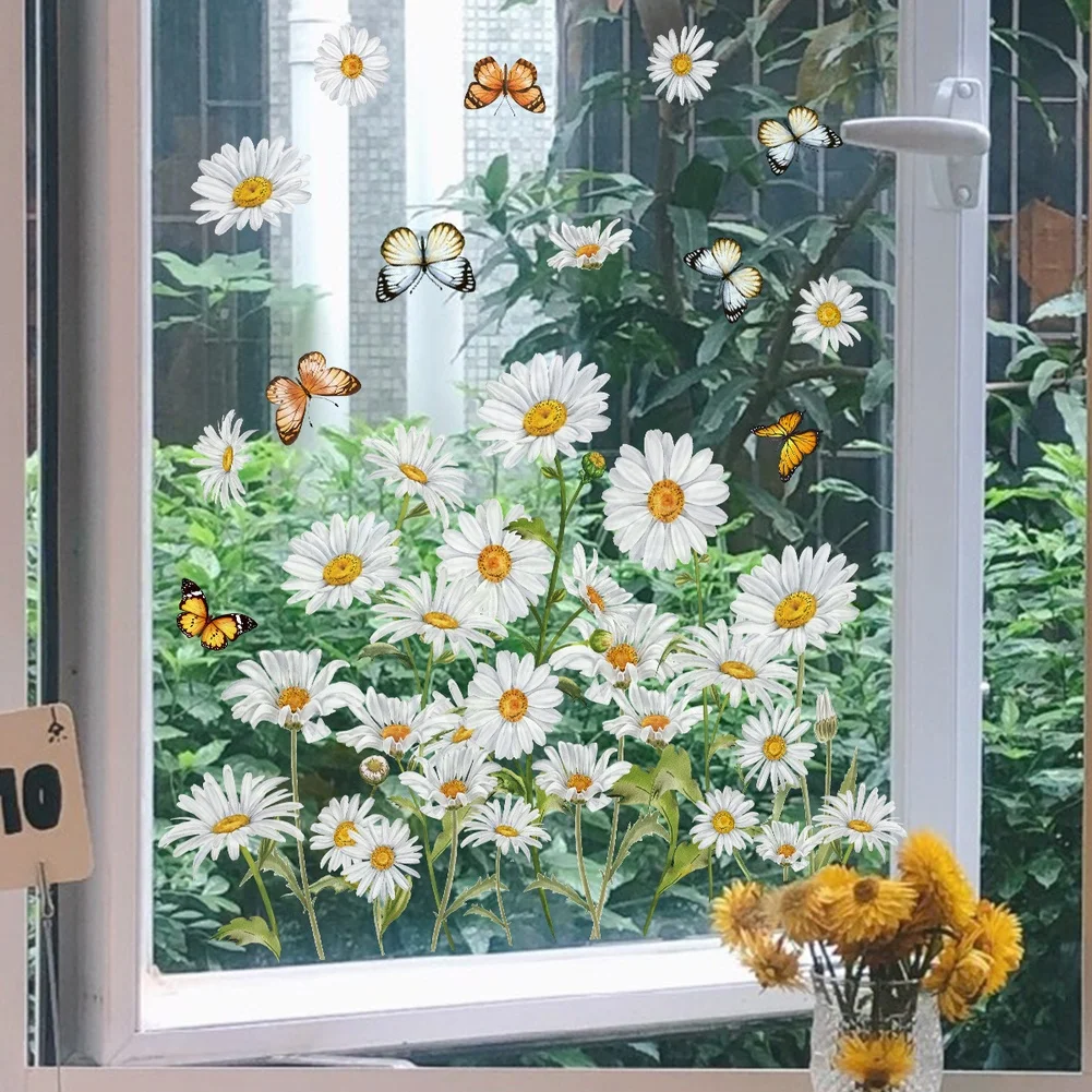 Modern Floral Butterfly for static Cling PVC Sticker for Windows Glass Surfaces 15.74 x 18.5 inch Indoor Decoration