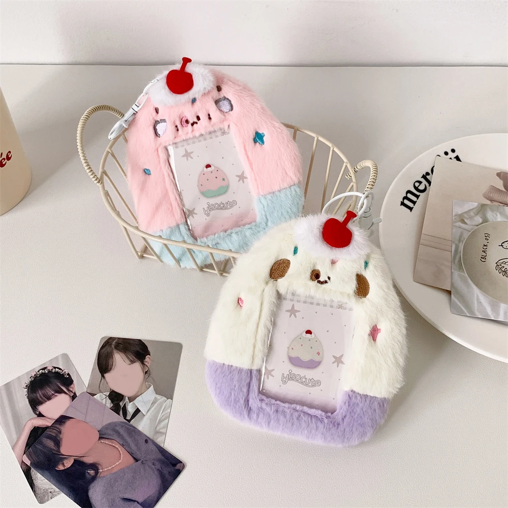 Kawaii Plush Penguin Photo Card Holder Macaron Clashing Color K-Pop Idol Photo Card Protector Fits 3inch Photos for Girls