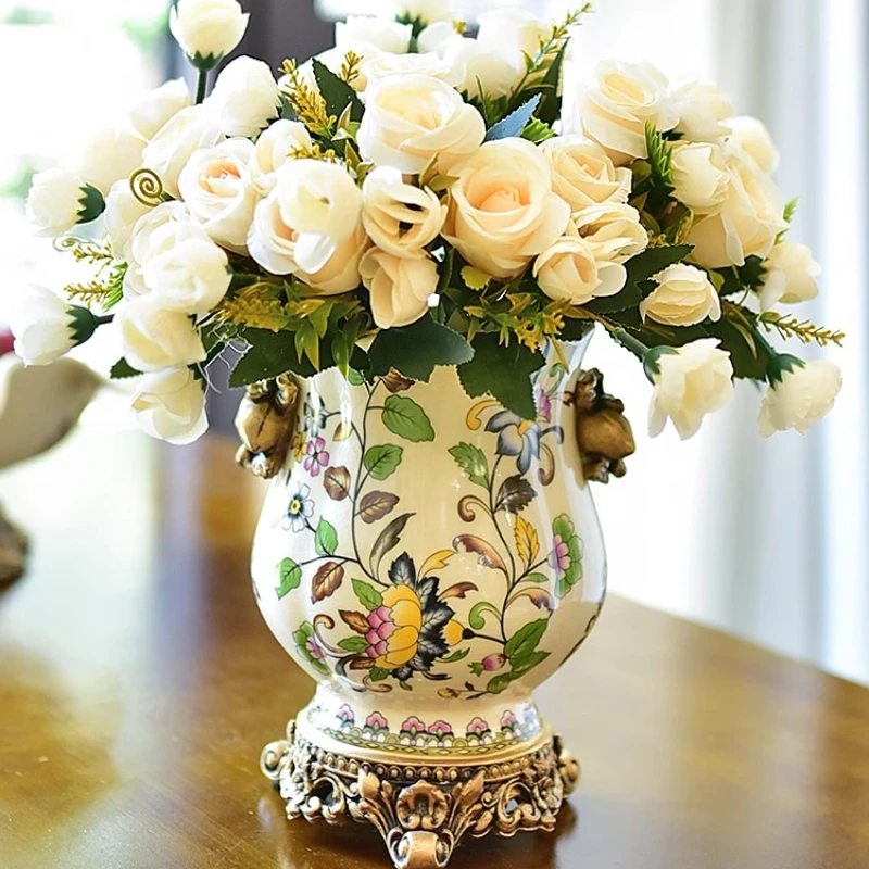 arrangement retro European-American decorative table dried flowers artificial  floral sense of high quality.