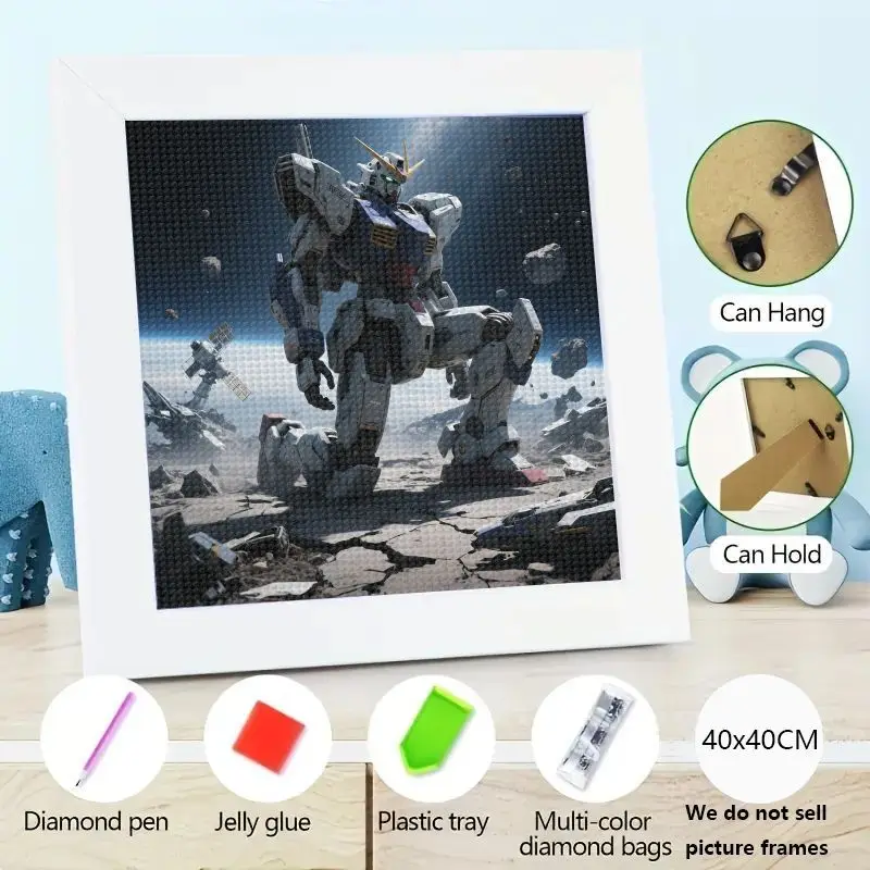 

1PC 5D DIY Full Drill Square Diamond Painting Kit, Epic Gundam Robot Mecha Warrior Anime Sci-Fi Space Battlefield Scene Diamond