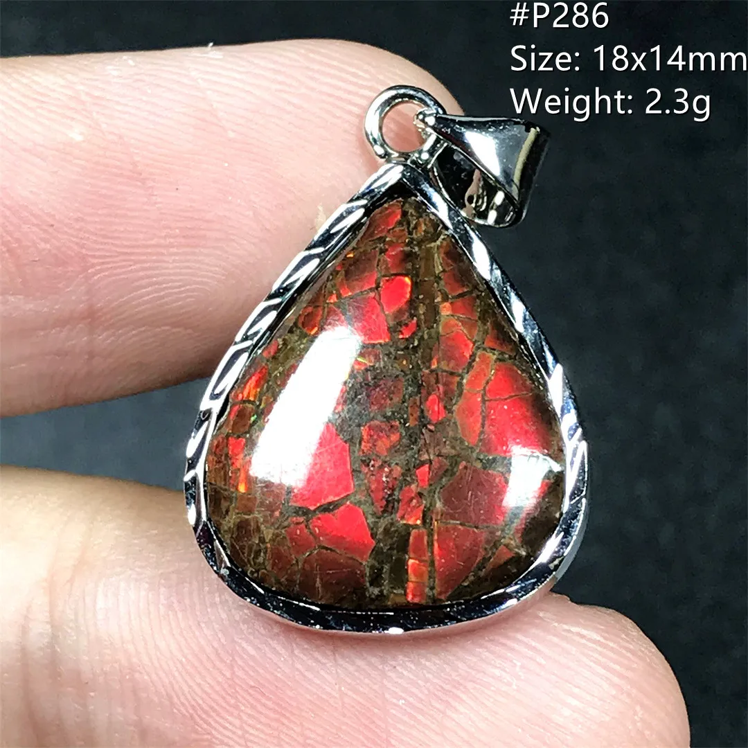 Natural Red Ammonite Ammolite Pendant Jewelry For Women Lady Man Healing Reiki Crystal Beads Silver Water Drop Gemstone AAAAA