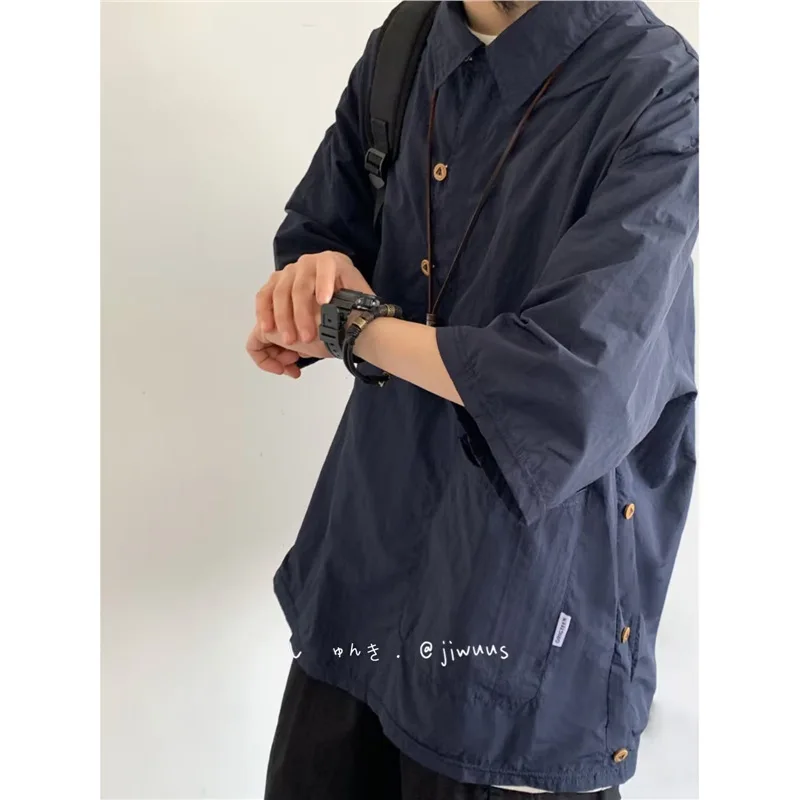 2026 New Summer Japanese Vintage Cityboy Polo Shirt For Men Hong Kong Style Ins Loose Casual Versatile Lapel Short Sleeve Shirt