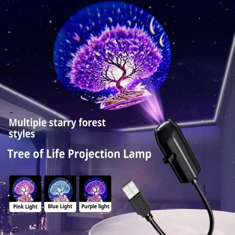 New Sale Portable Tree Of Life Atmosphere Projector Light Featuring 3 Light Panels USB Powered For Ceiling Room Night Ambiance