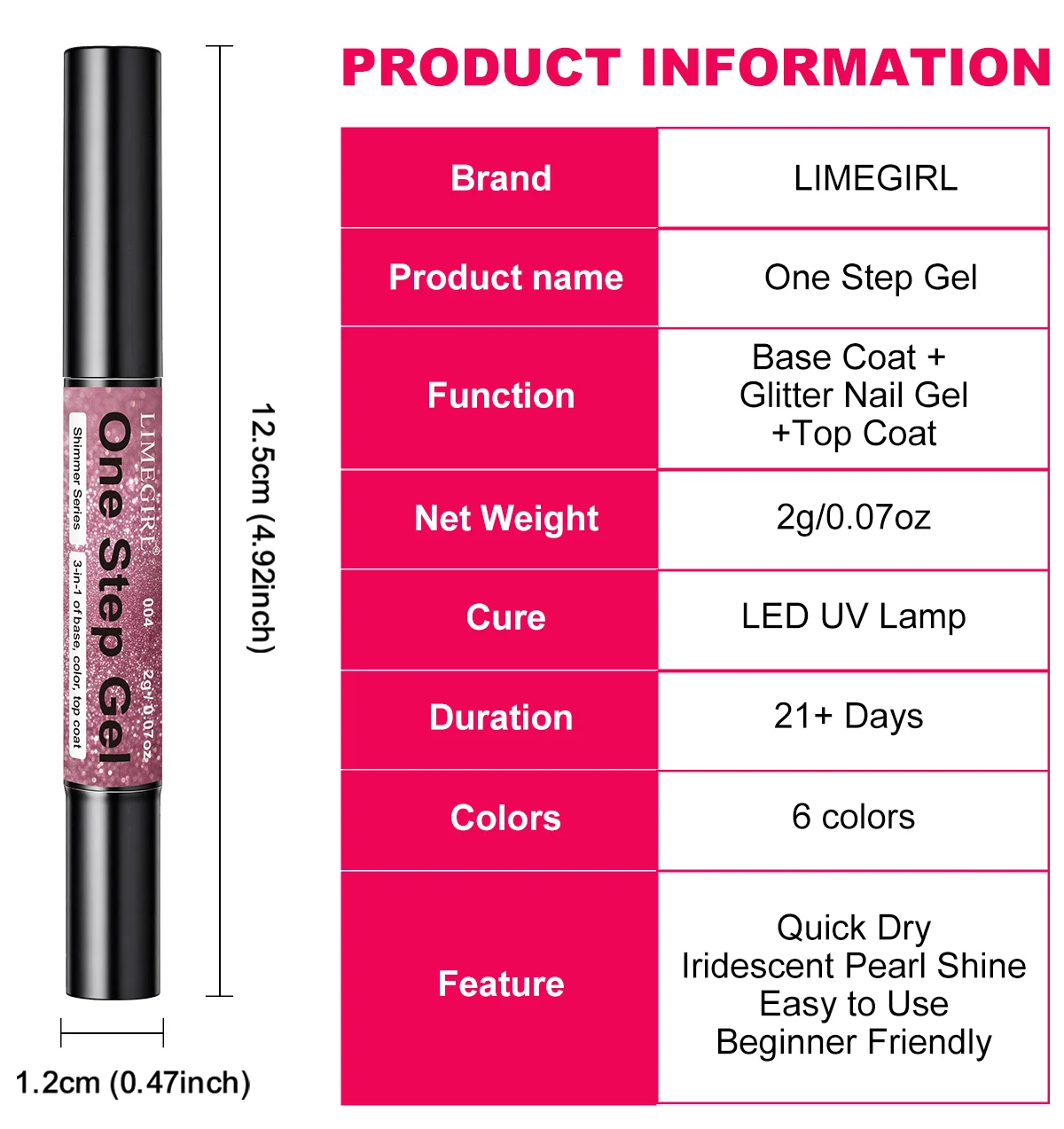 LIMEGIRL 3-IN-1 Glitzer One-Step Gel-Nagellackstift, keine Grundierung oder Top Coat erforderlich, schnelltrocknend, langanhaltend, UV-LED Glitzer-Nagelgelstift – Detail 6