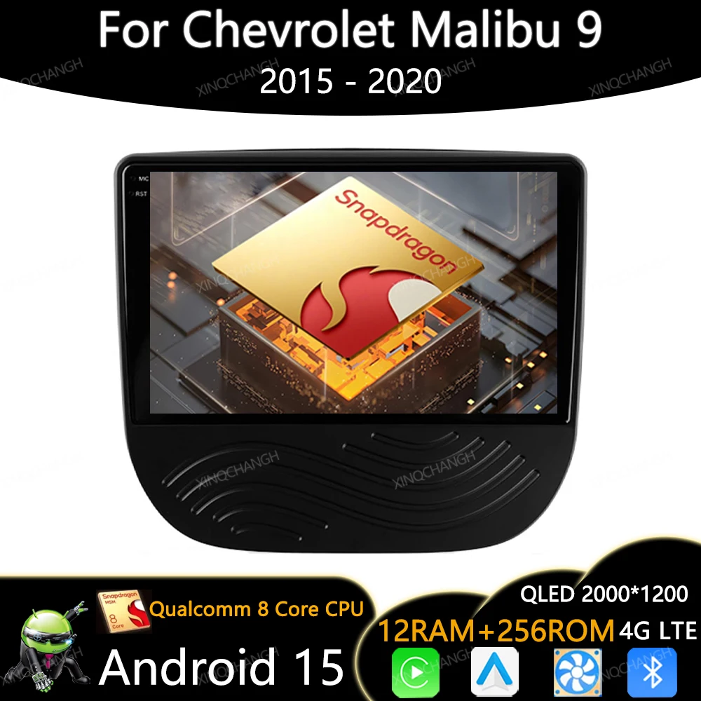 Android 15 Radio del coche para Chevrolet Malibu 9 2015 - 2020 Carplay Auto Multimedia reproductor de vídeo estéreo unidad principal 4G LTE 5G WIFI GPS
