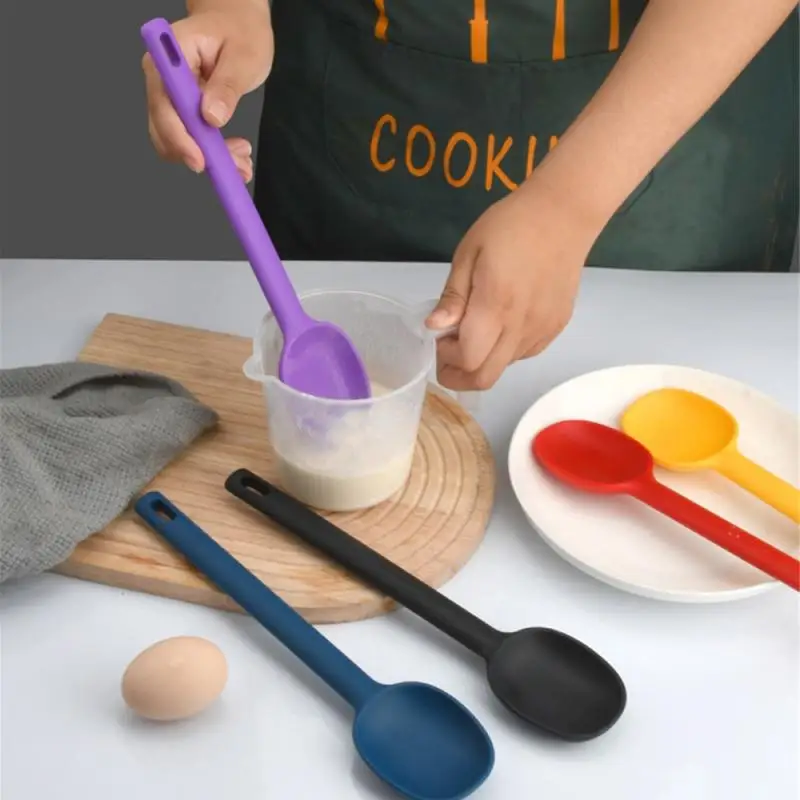 Mixing Spoon Convenient Storage Long Handle Yellow Purple Houseware Cooking Spoon Silicone + Inner Core Material Tablespoon