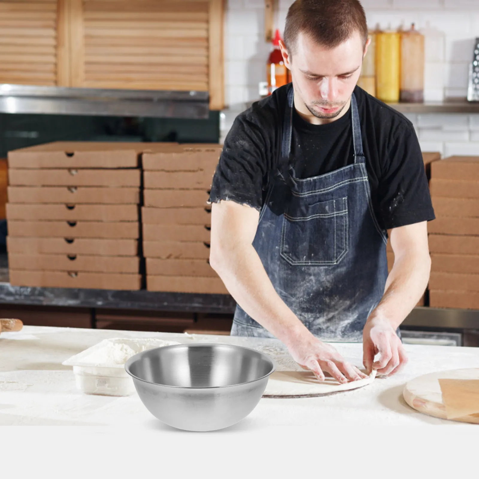 

23Cm Stainless Steel Mixing Bowl Heavy Duty Thickened Deep Salad Baking Dough Prep Bowl with Internal Measurement Markings