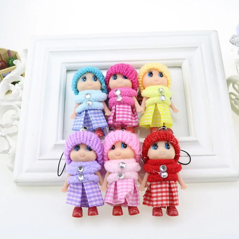 10 Pcs Kids Mini Doll Toys for Girls 8 Cm Cute Soft Plush Skirt Dolls Mobile Phone Pendant Handbag Decoration Random Color