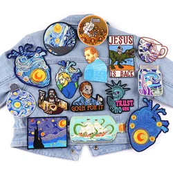 Van Gogh Waves Embroidery Patch DIY Jesus Patch Iron On Patches For Clothing Waves Haert Patches On Clothes Sew Ironing Badges