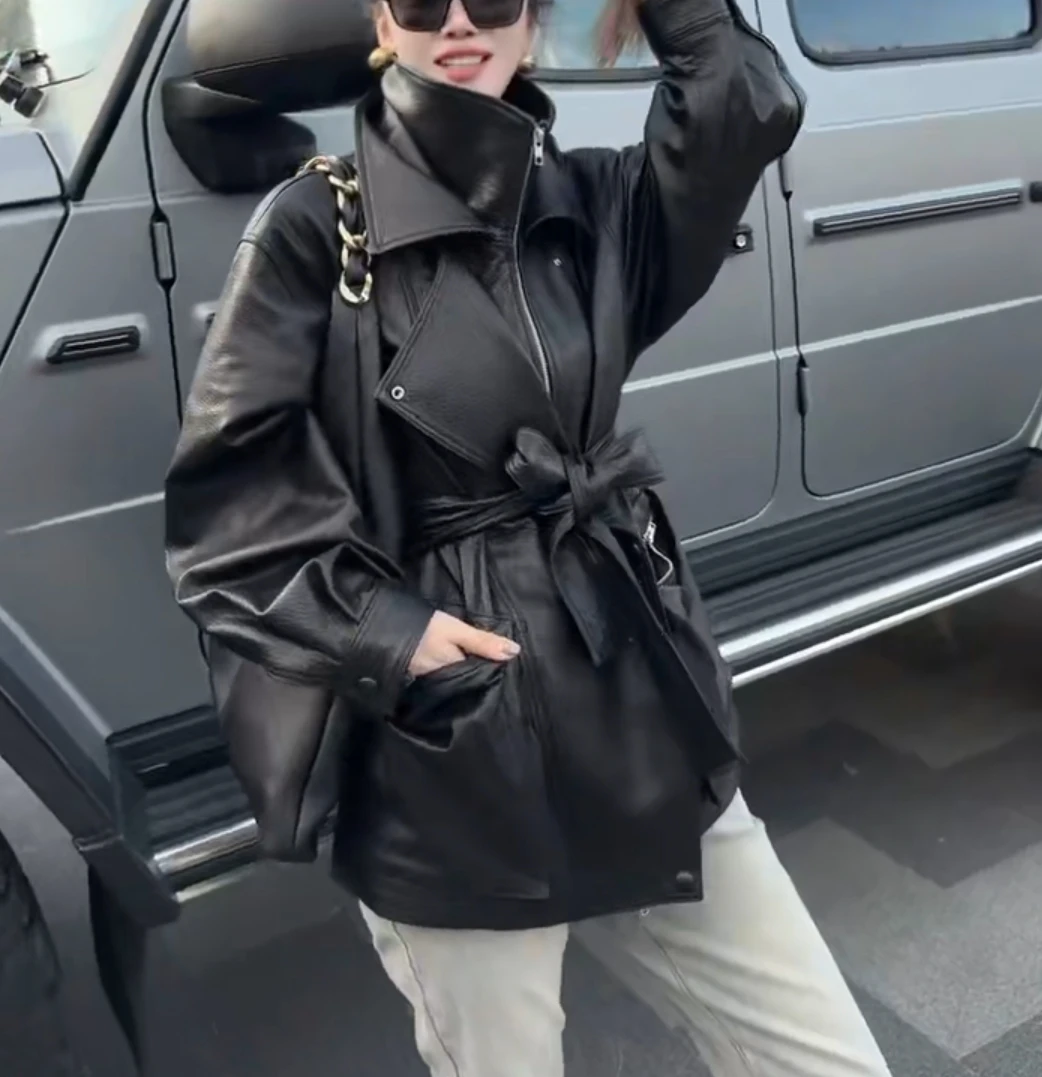 秋冬新作 Sle レディース ルーズ スリミング レザー ジャケット シープスキン コート ミディアム丈 クールダウン ジャケット ファッショナブル