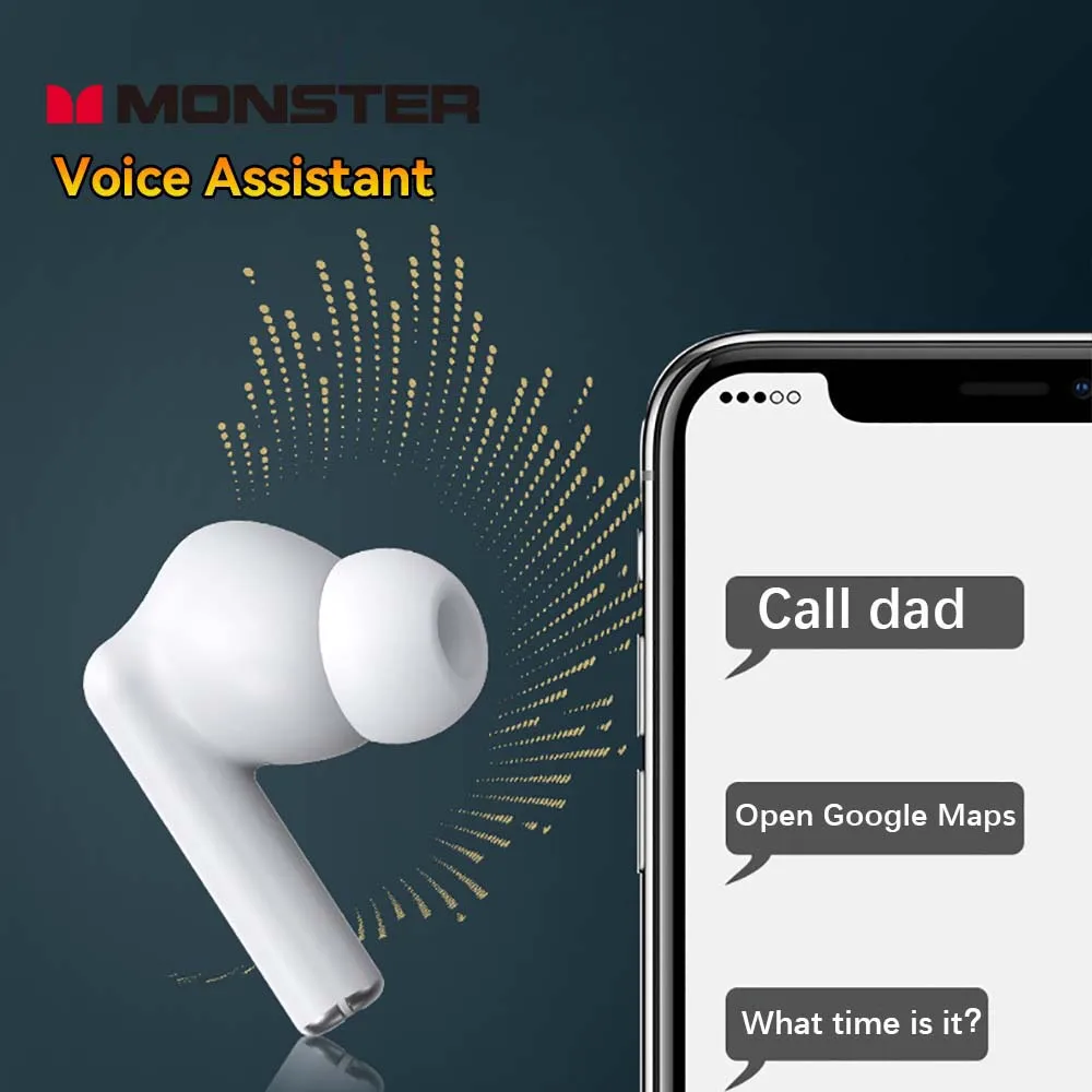 سماعات أذن Monster Wireless مزودة بتقنية البلوتوث مع سماعة رأس بخاصية إلغاء الضوضاء وسماعة أذن وقت تشغيل 48 ساعة
