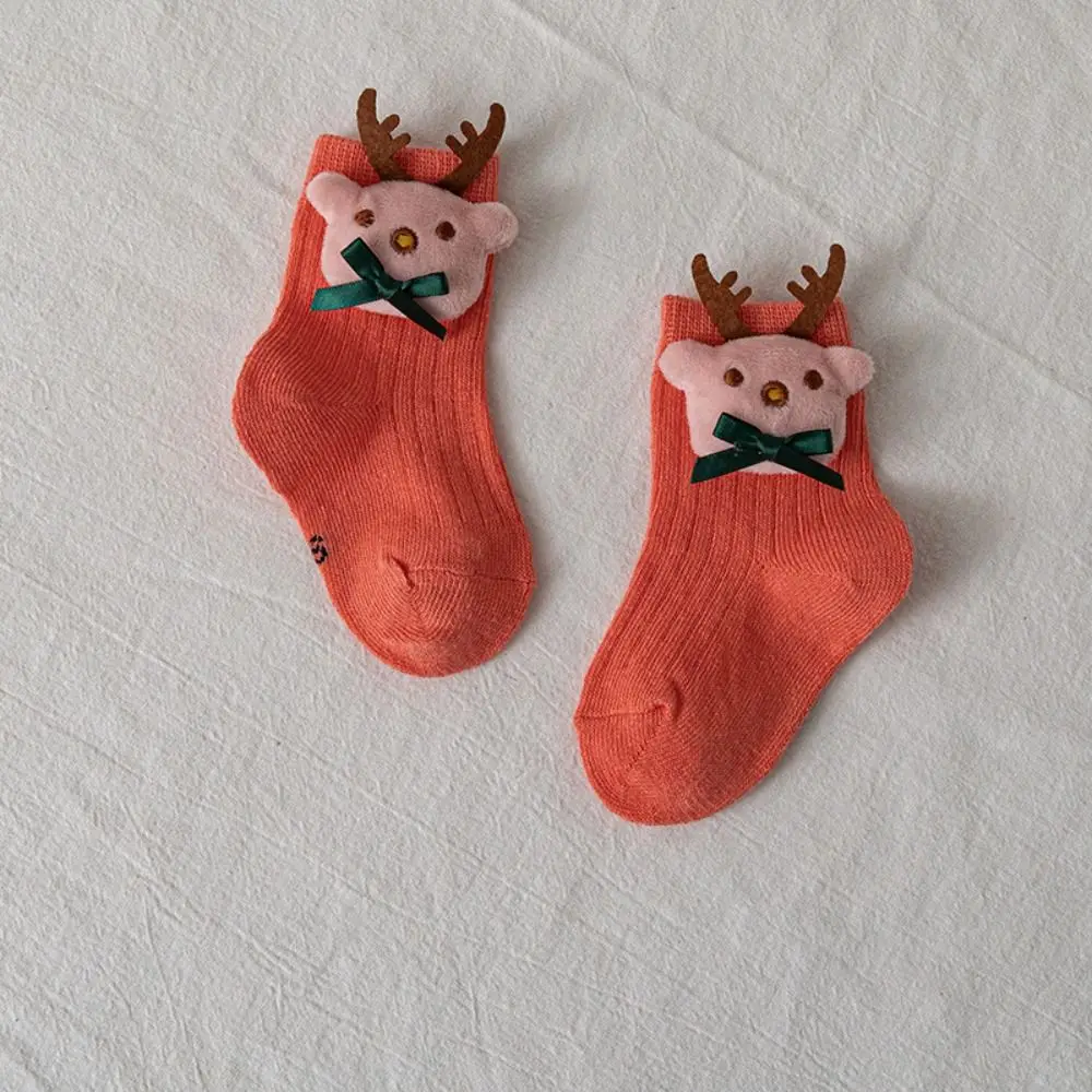 مرونة الأحمر الأخضر الأطفال عيد الميلاد الجوارب قرون شجرة عيد الميلاد منتصف جوارب أنبوبية شريط Bowknot الكرتون جورب عيد الميلاد