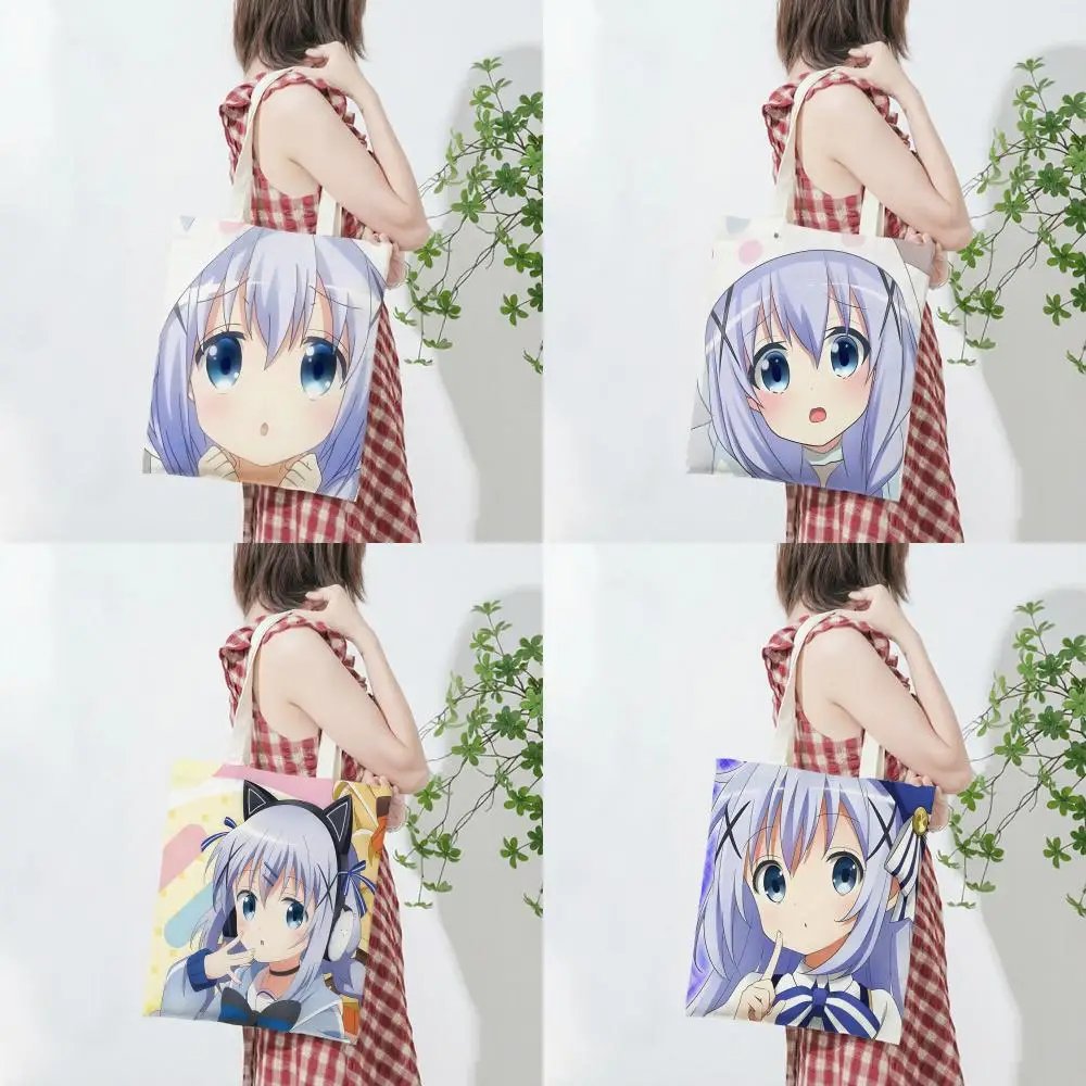 

Cute Slice-of-life C-Chino Is Order a Rabbit Storage Bags Lightweight Printed Canvas Bag Portable Daily Shopping Shoulder Bag