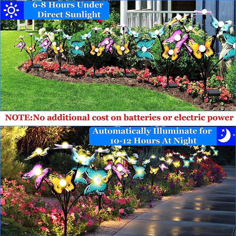 4 PCS Solar Garden Lights Solar Swaying Light 6LED Sway By Wind ABS+Metal For Yard Patio Decoration Warm White