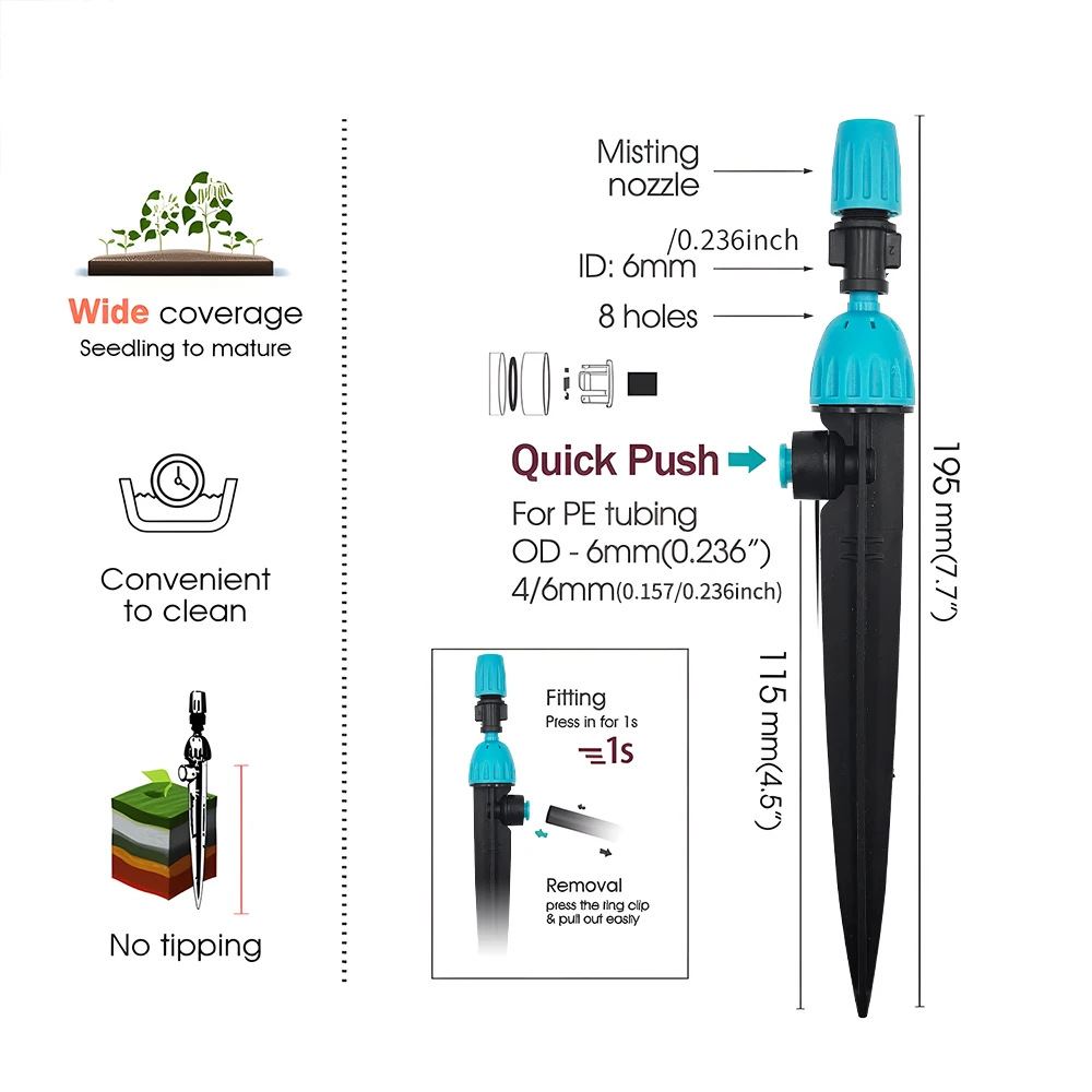 2 in 1 Misting Quick Connect Sprinkler 360 Adjustable Micro Dripper Sprayer Garden Irrigation Watering System with 12mm PE Hose