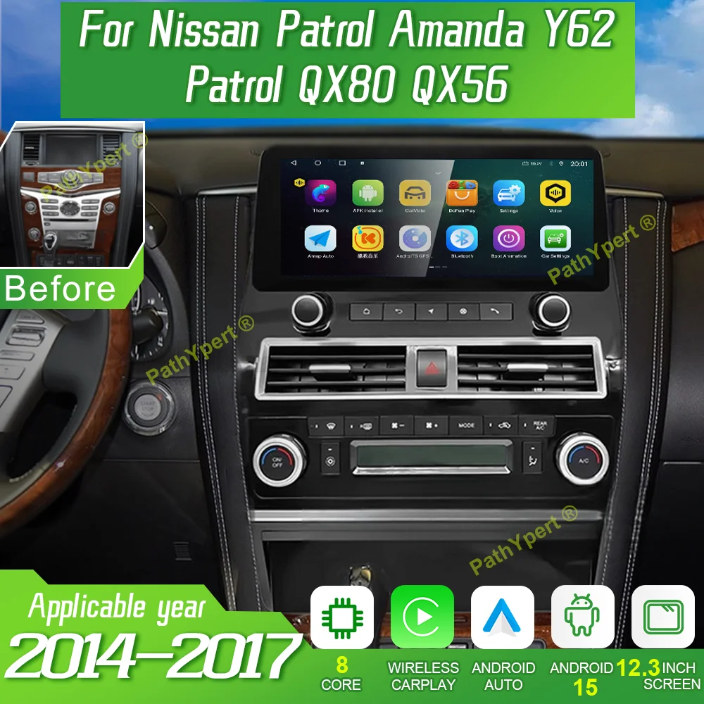 

12.3" Android 15 For Nissan Patrol Amanda Y62 Patrol QX80 QX56 2014-2017 Multimedia Player Car Radio GPS Navigation Carplay BT