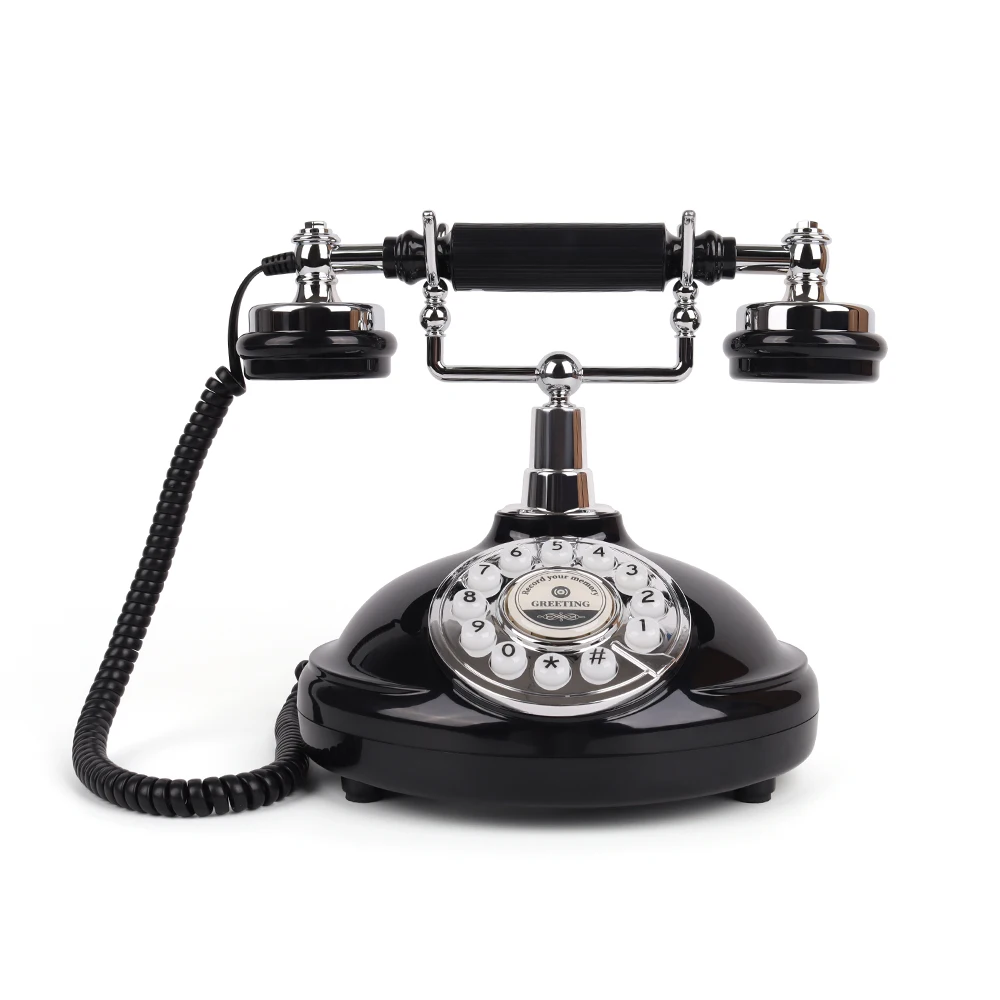 Schwarzes klassisches Retro-Telefon mit Diktiergerät, einzigartige Hochzeits-Gästebuchidee für Brautpartys, Empfang und Partys 3