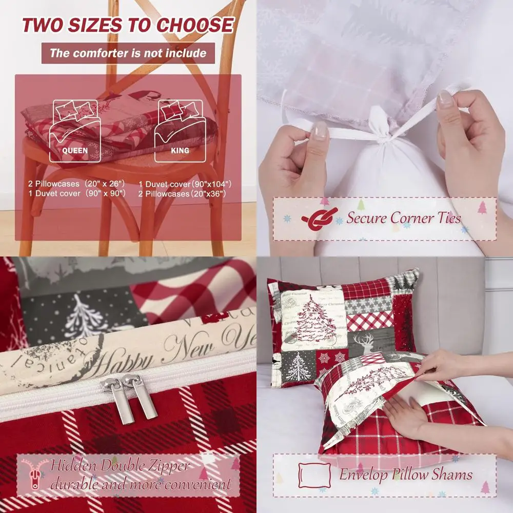 

Retro Buffalo Plaid King Duvet Cover Set - Soft Double Brushed, Zippered Closure, 104x90, Includes 2 Pillow Shams