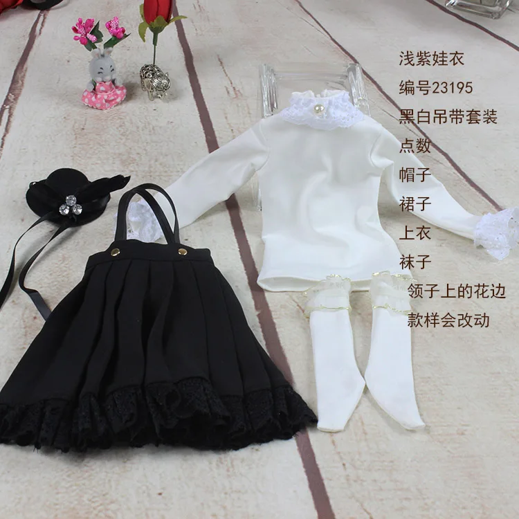 D04-B149 children handmade toy 1/6 1/4 1/3 BJD Doll clothes Black and white suspender skirt 4pcs/set