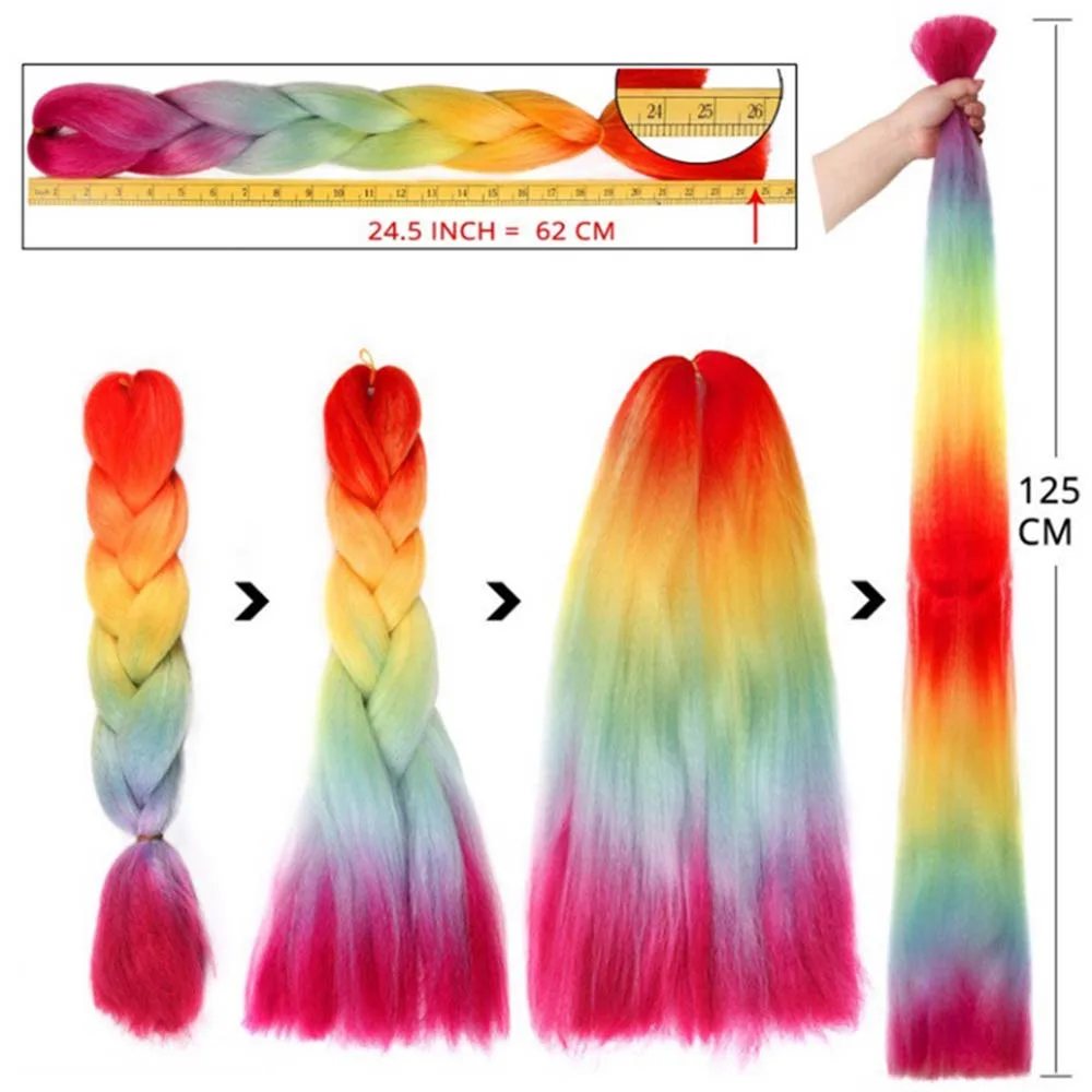 Jumbo Braiding Hair Rainbow Colors Extensions Fiber Mix Four Silky Colorful Twist Hair Extensions Colored Synthetic Braids