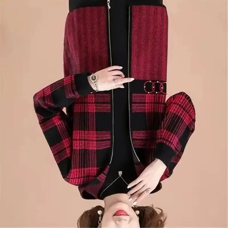 

Women Autumn Winter Plaid Jacket New Fashion Imitate Mink Velvet Coat Female Casual Zipper hood Woolen Outerwear Ladies Tops 4XL