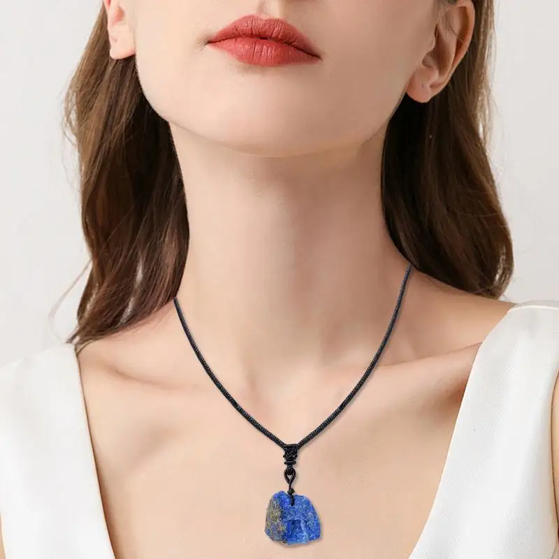 Lapis Necklace Hand-Woven Lapis Lazuli Raw Stone Pendant Collectible Blue Charm Gemstone Jewelry Stone Pendant For Daily Wear