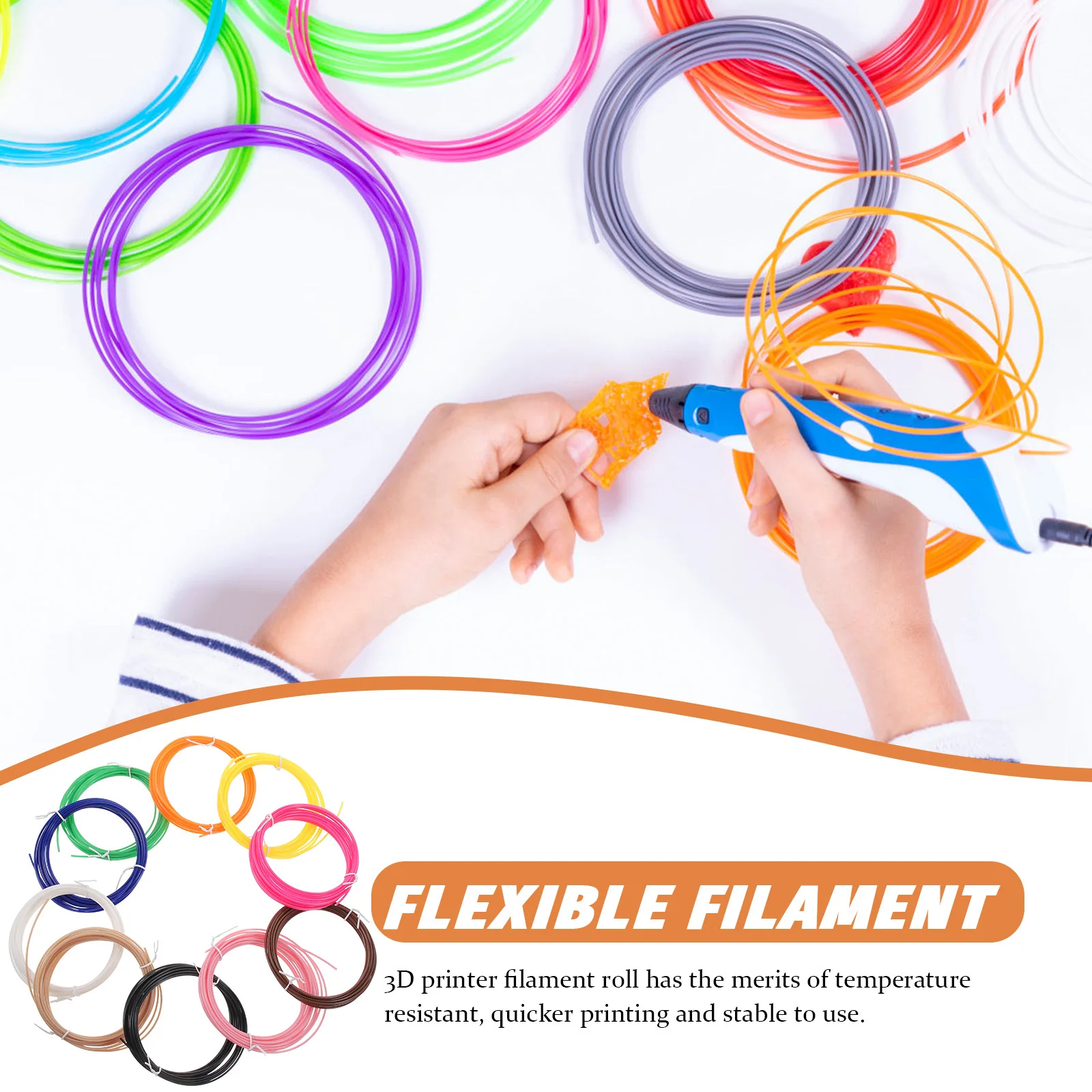 10Pcs 1.75mm 3D Printer Filament Roll High Toughness Low Tolerance Stable Printing 3D Printer Filaments Filament 1.75