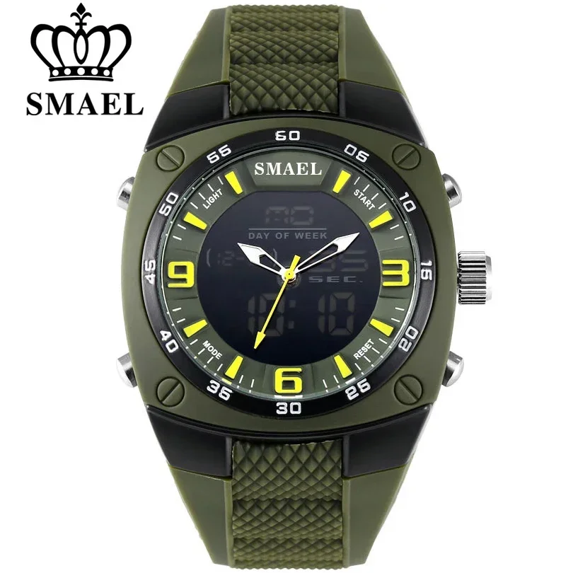 SMAEL Fashion Watches Men LED Sport Military-Watch Alloy Dial Resistant Male Analog Quartz Digital Watch Relogio Masculino 1008