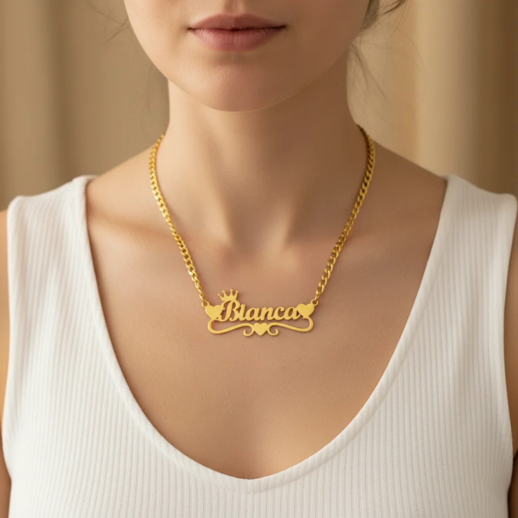 

Custom Name Necklace with Heart Personalized 5mm Chain Necklace for Girl 18K Gold Plated Stainless Steel Necklae for Women Gift