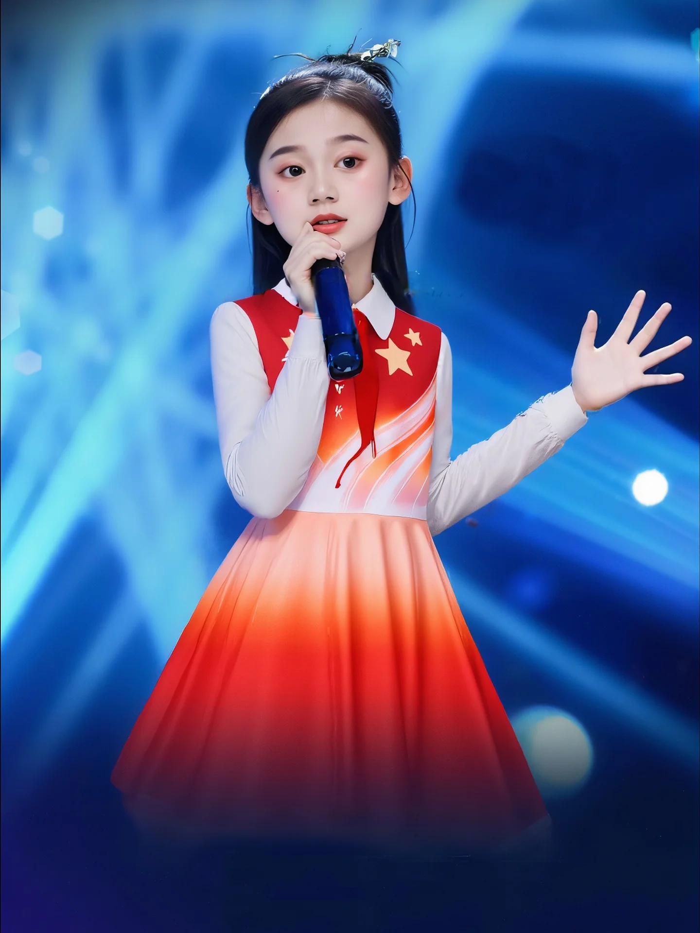 

Red Patriot Chorus Performance Costume Primary School Girls Speech Host Cetition Ceremony Traditional Chinese Ethnic Wear