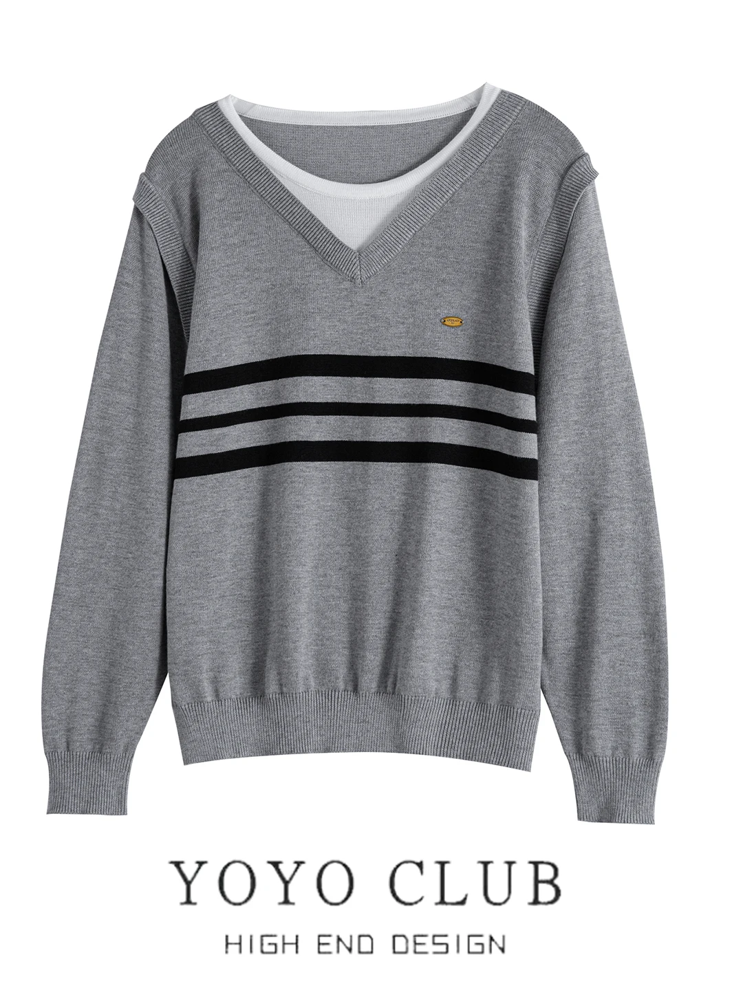 

Loose Long Sve Knitted Top Women's Autumn Winter Casual Sle Faux Two-Piece Comfortable Inner Wear for plus Size Ladies