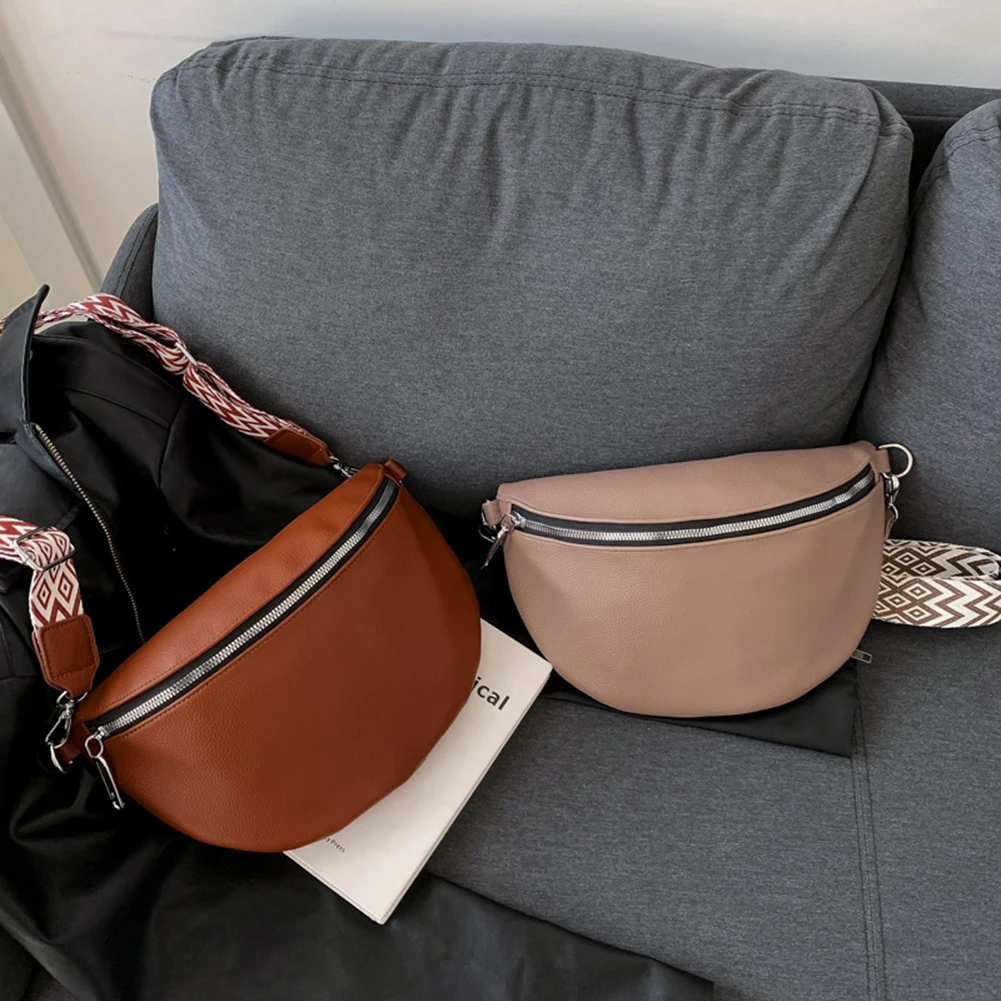 PU Leather Wide Strap Crossbody Chest Bag Adjustable Shoulder Straps Shoulder Bag Zip for Party Festival Sports Bolso Fanny Pack