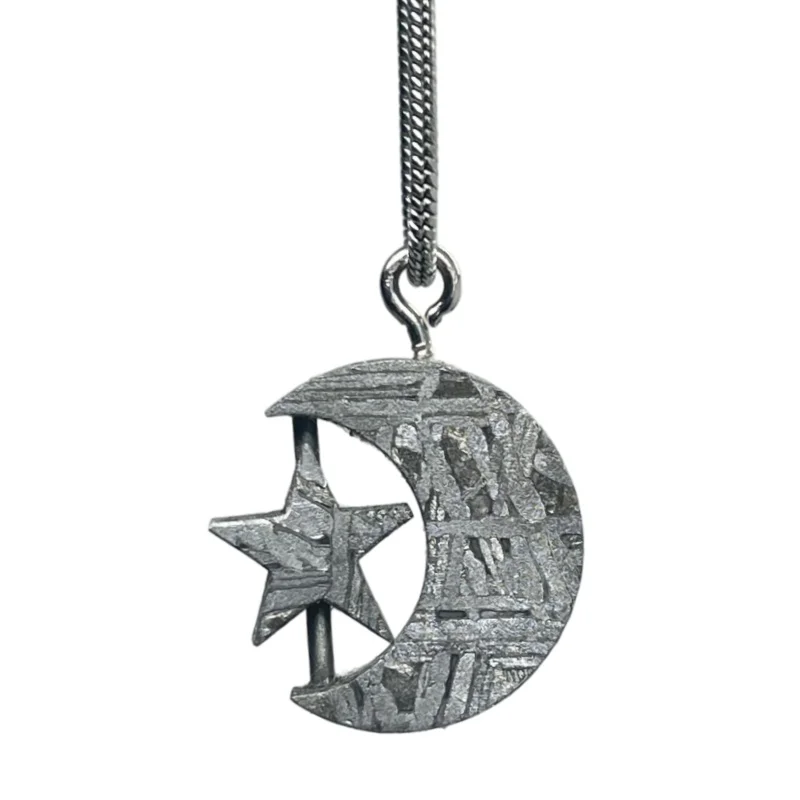 Muonionalusta Iron Meteorite Moon Star Pendant Natural Space Rock Hollow Crescent Star Necklace Collectible Jewelry Gift -LK665
