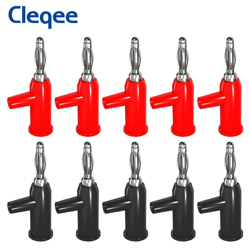 Cleqee P10028 10PCS 4mm Banana Plug Copper Right Angle Electrical Connector Adaptor Screw Locking 5 Colors