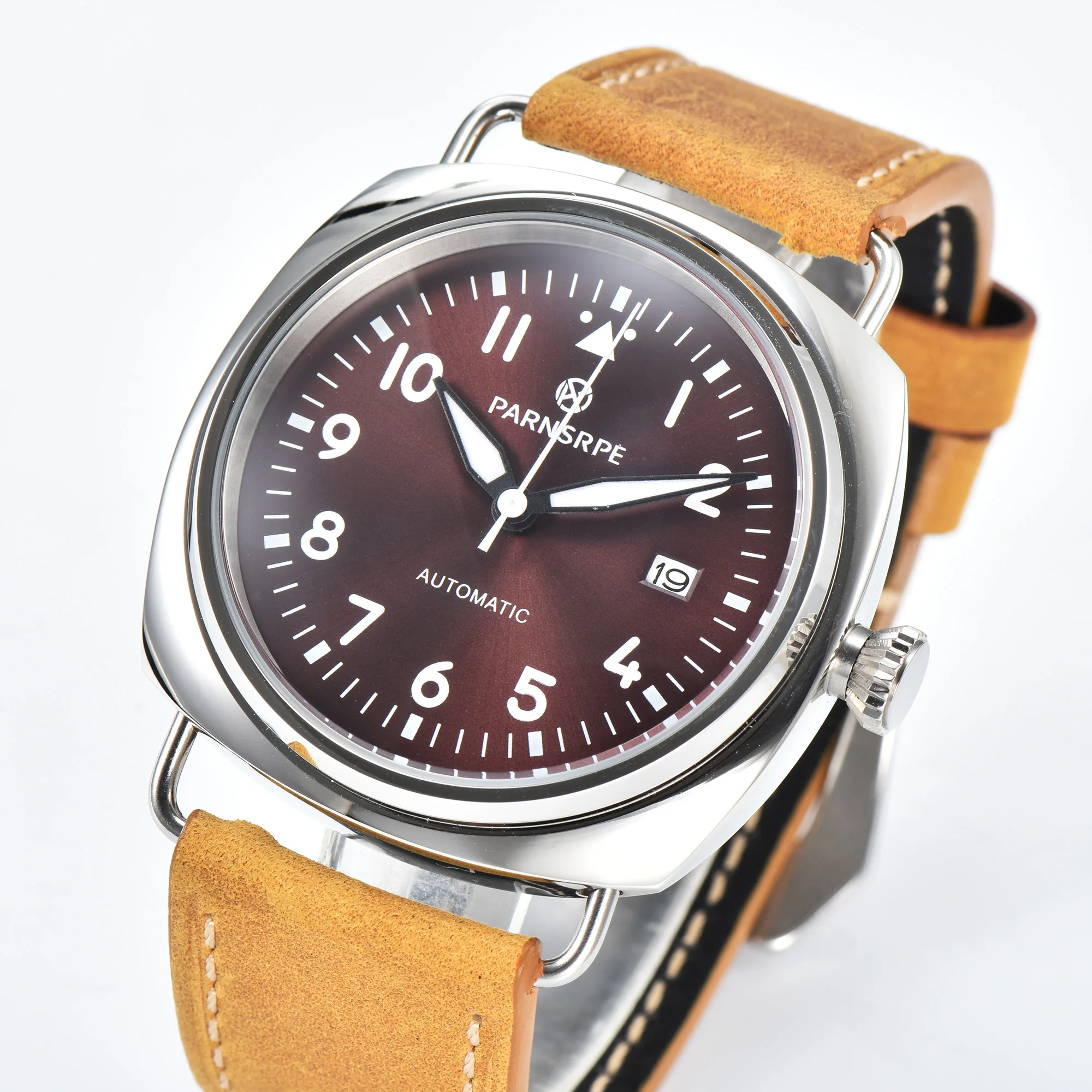 PARNSPPE 44 мм винтажные авиаторы сапфировое стекло NH35 механизм светящийся циферблат полностью автоматические механические часы 100 м водонепроницаемые