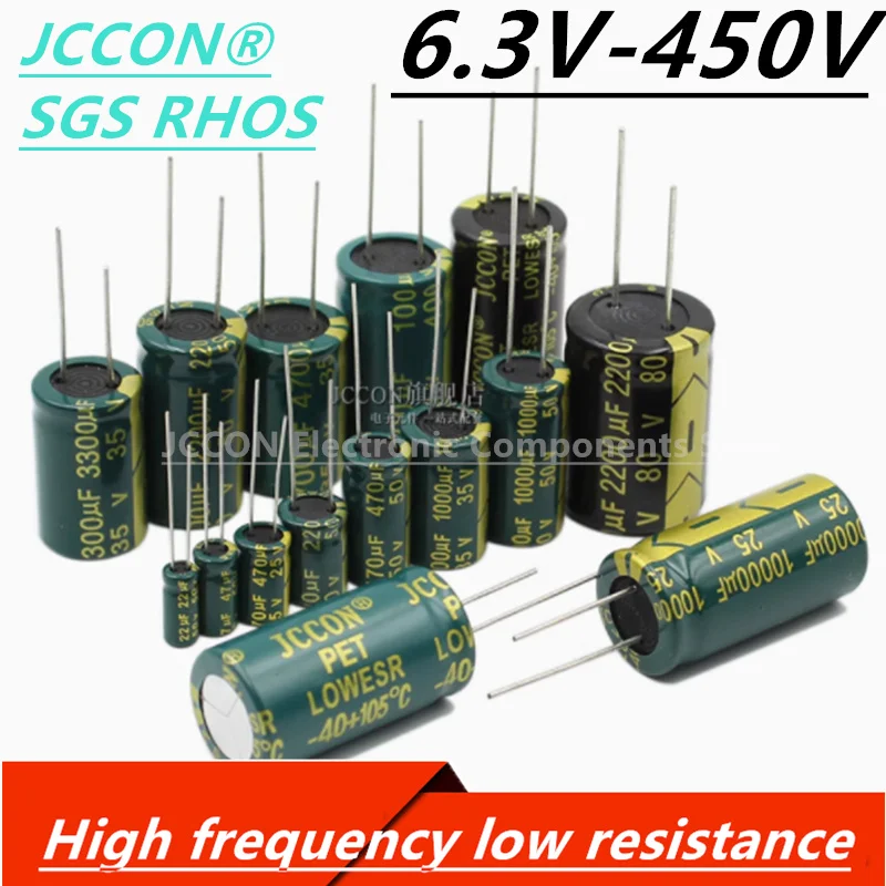 

JCCON 6.3V 10V 16V 25V 35V 450V 100V 400V 100UF 220 330 470 680 1000 1500 2200 3300UF High-frequency lOWESR aluminum capacitors